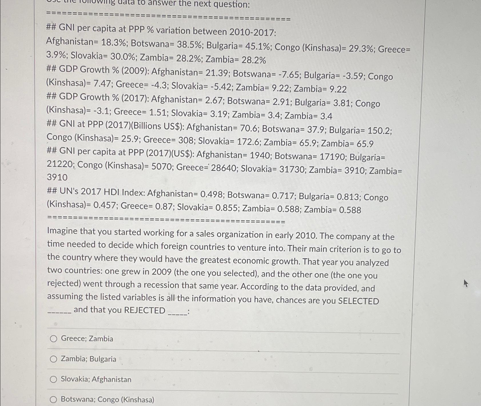 Solved answer the next question:## GNI per capita at PPP % | Chegg.com