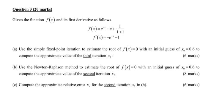 Solved Given the function f(x) and its first derivative as | Chegg.com