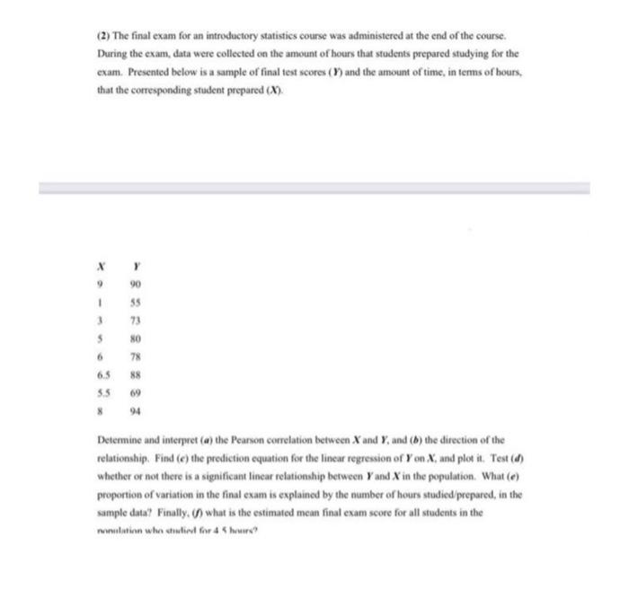 Solved (2) The final exam for an introductory statistics | Chegg.com
