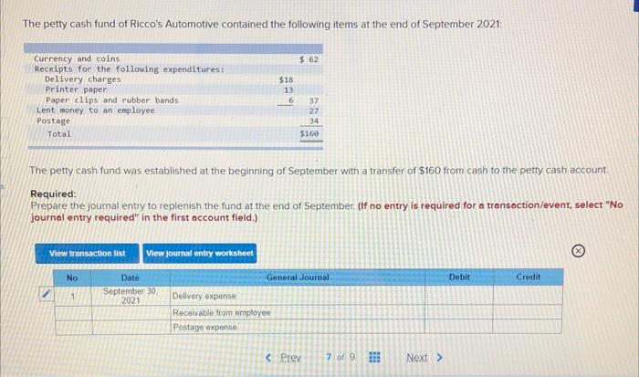 Solved The petty cash fund of Ricco's Automotive contained | Chegg.com