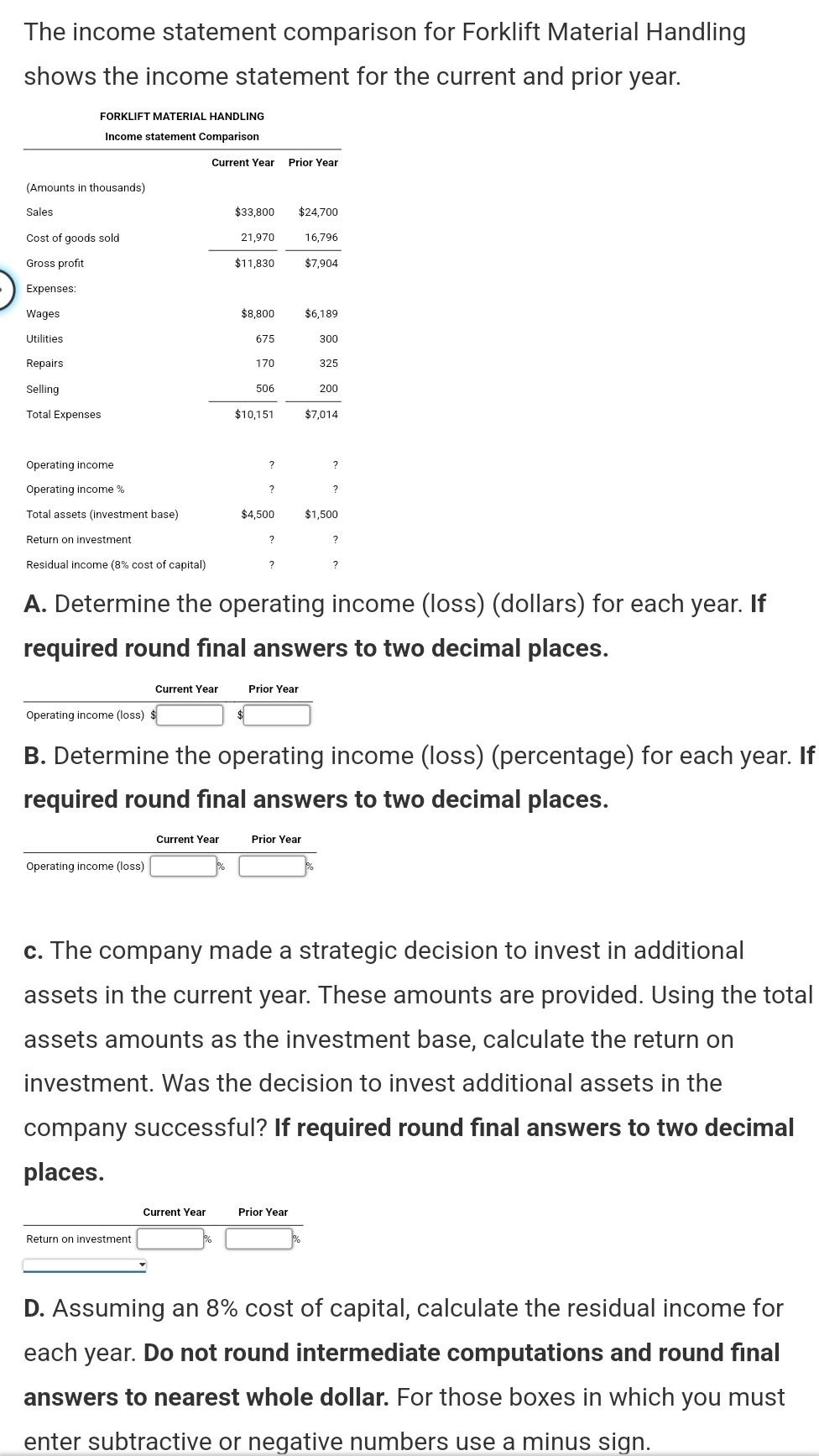 Solved The statement comparison for Forklift Material