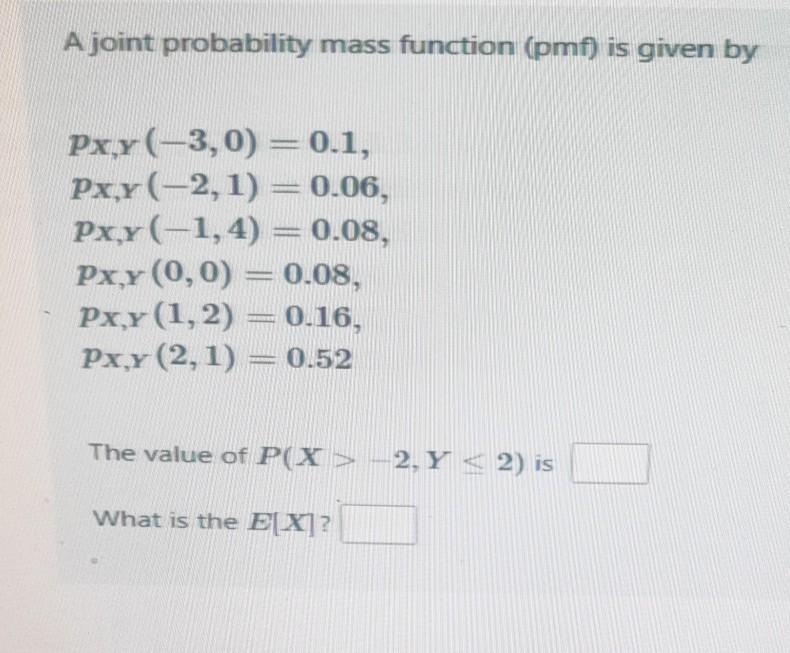 Solved A joint probability mass function (pmf) is given by | Chegg.com