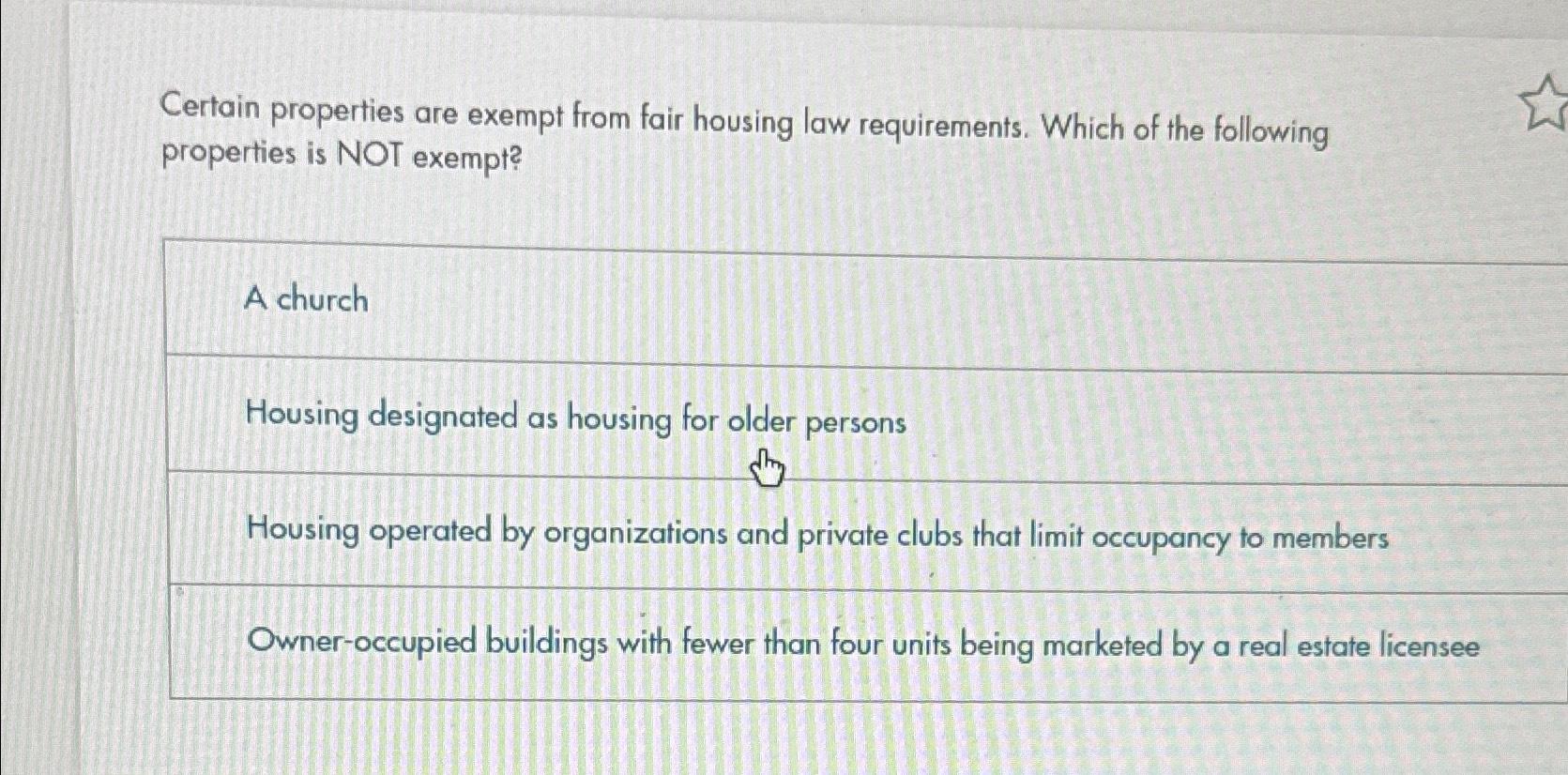 Solved Certain properties are exempt from fair housing law