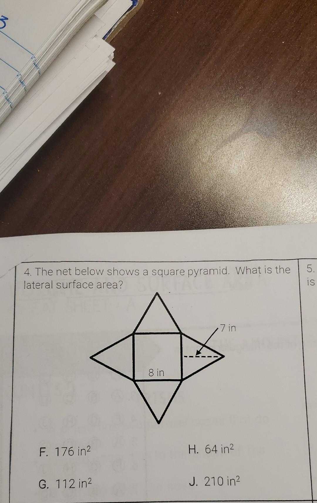 how to find the lateral surface area of a square pyramid net