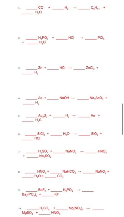 Solved 3. −H2Zn+…HCl→…ZnCl2+ 4. −H2As+…NaOH→Na3AsO3+ 5. | Chegg.com