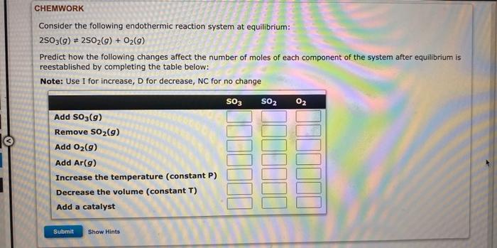 Solved CHEMWORK Consider The Following Endothermic Reaction | Chegg.com