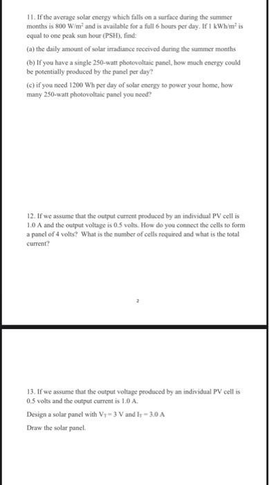 Solved 11 If The Average Solar Energy Which Falls On A Chegg Com