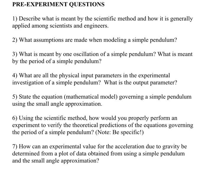Solved PRE-EXPERIMENT QUESTIONS 1) Describe what is meant by | Chegg.com