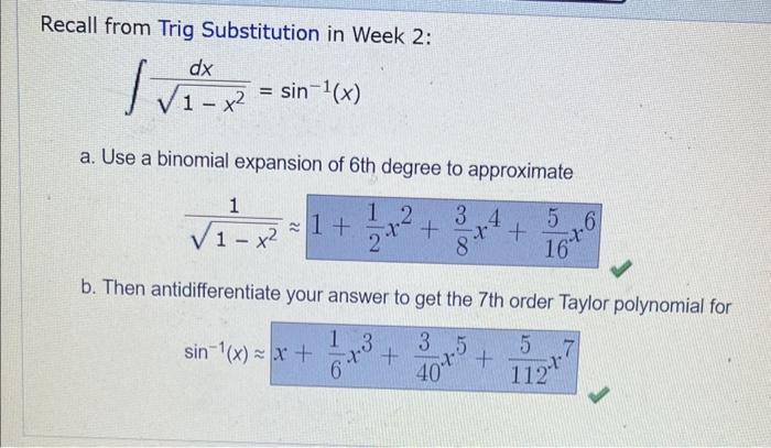 Solved Recall from Trig Substitution in Week 2: | Chegg.com