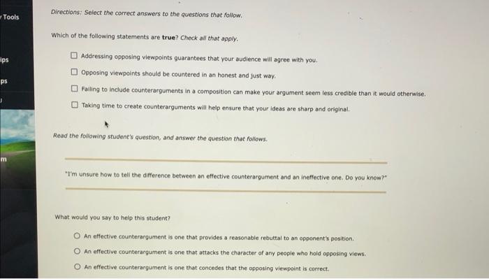 Directions: Select the correct answers to the | Chegg.com