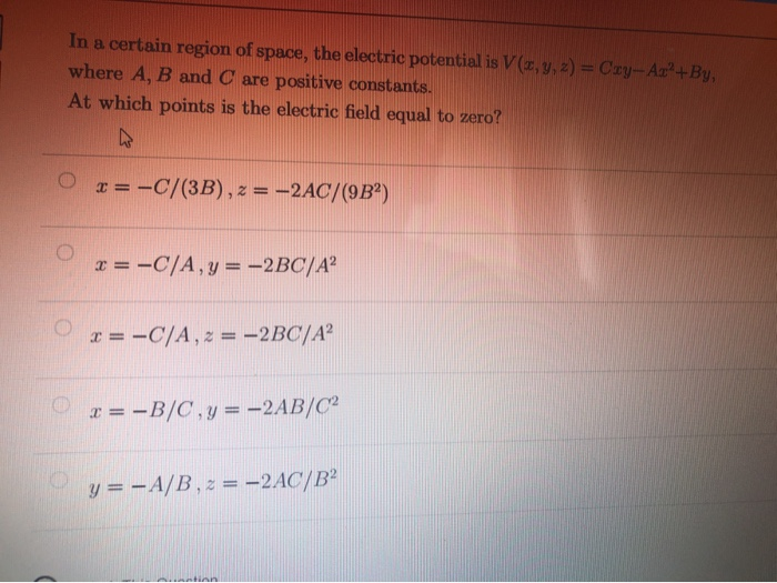 Solved In a certain region of space, the electric potential | Chegg.com