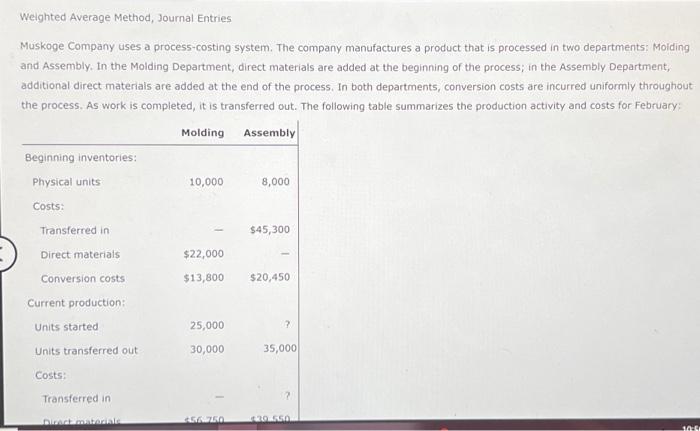 Solved 1. Using The Weighted Average Method, Prepare The | Chegg.com