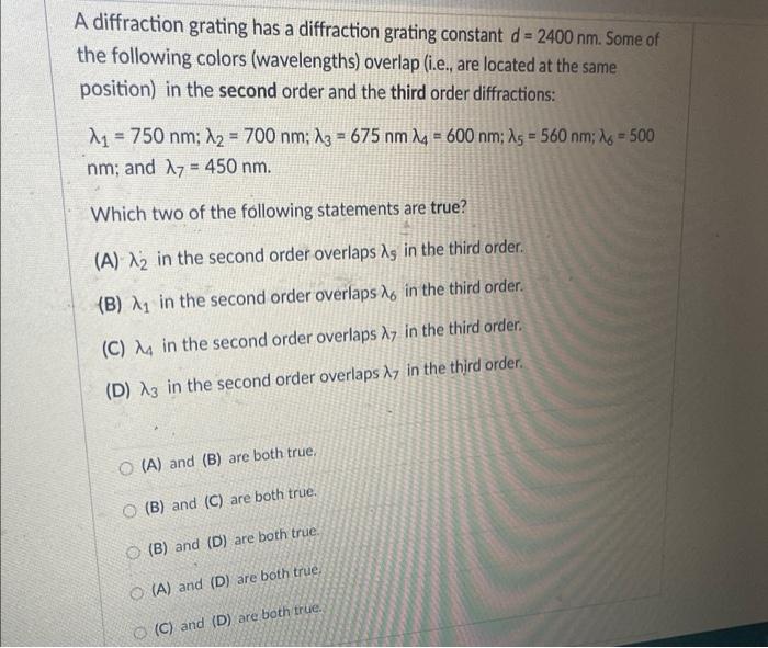 Solved A diffraction grating has a diffraction grating | Chegg.com