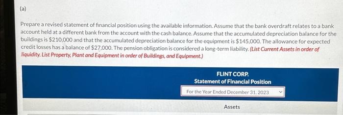 Prepare a revised statement of financial position | Chegg.com