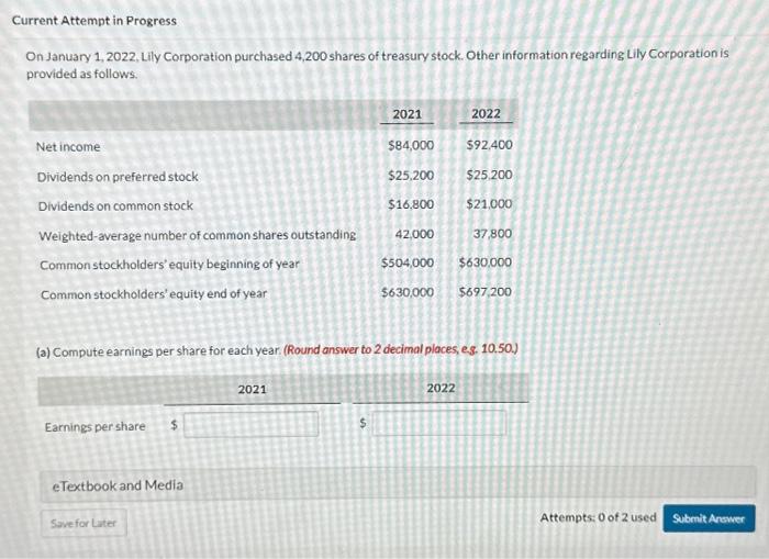 Solved Current Attempt in Progress On January 1, 2022, Lily | Chegg.com