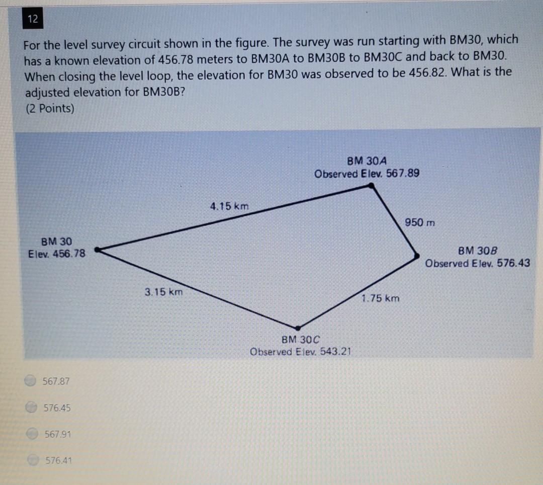 Solved 12 For the level survey circuit shown in the figure. | Chegg.com