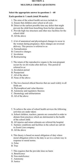 Solved SECTION A MULTIPLE CHOICE QUESTIONS Select the | Chegg.com