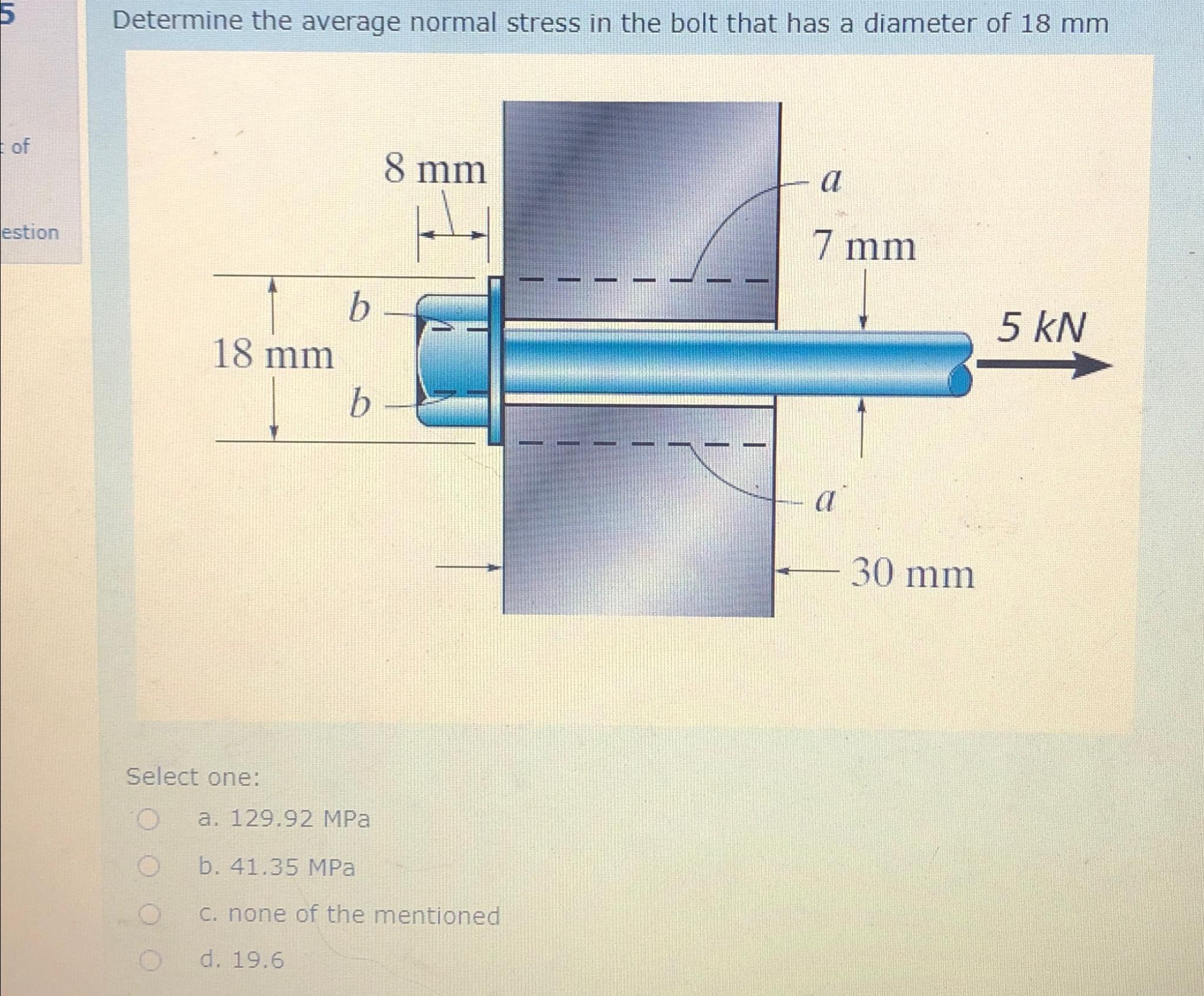 Solved Determine the average normal stress in the bolt that | Chegg.com