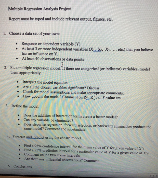 Multiple Regression Analysis Project Report must be | Chegg.com
