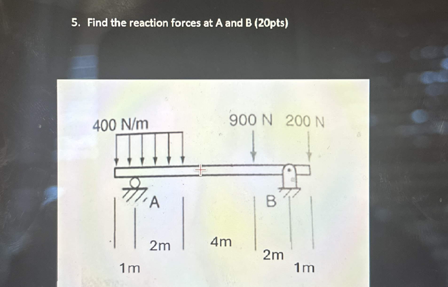 Solved Find the reaction forces at A and B (20pts) | Chegg.com