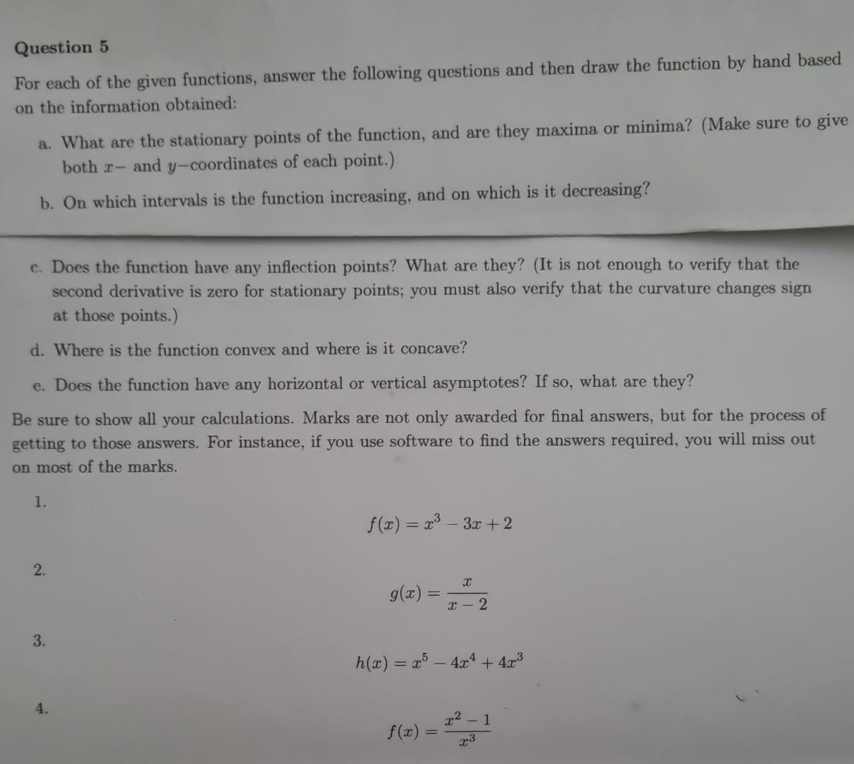 Solved Question 5 For each of the given functions, answer | Chegg.com