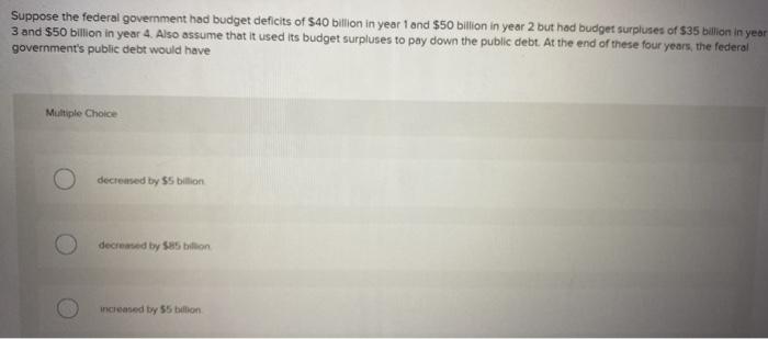 Solved Suppose The Federal Government Had Budget Deficits Of | Chegg.com