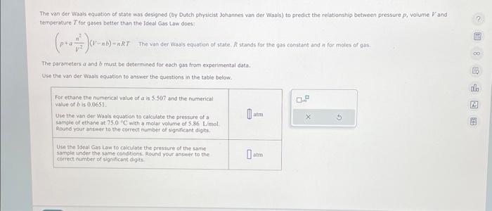 Solved The Van Der Waals Equation Of State Was Designed (oy | Chegg.com