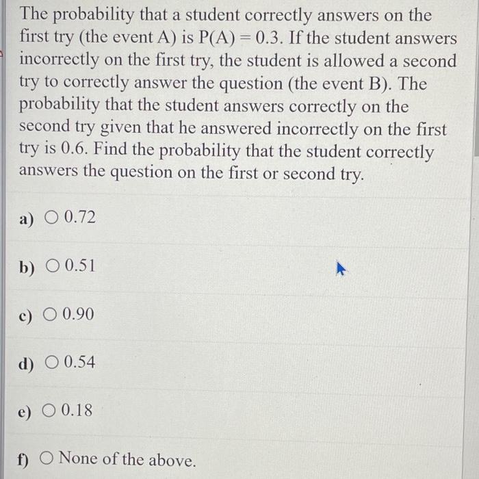 Solved The probability that a student correctly answers on | Chegg.com