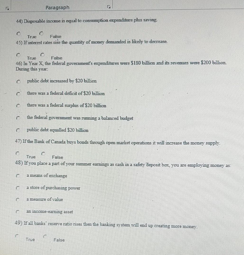 Solved Paragraph 44) Disposable is equal to