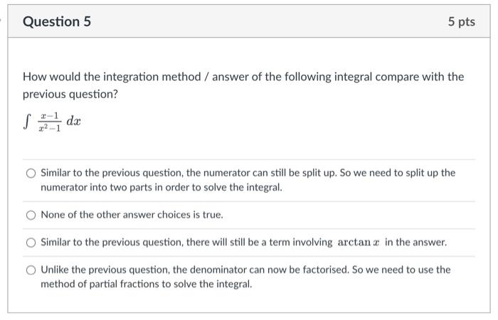 Solved Question 5 5 pts How would the integration method / | Chegg.com