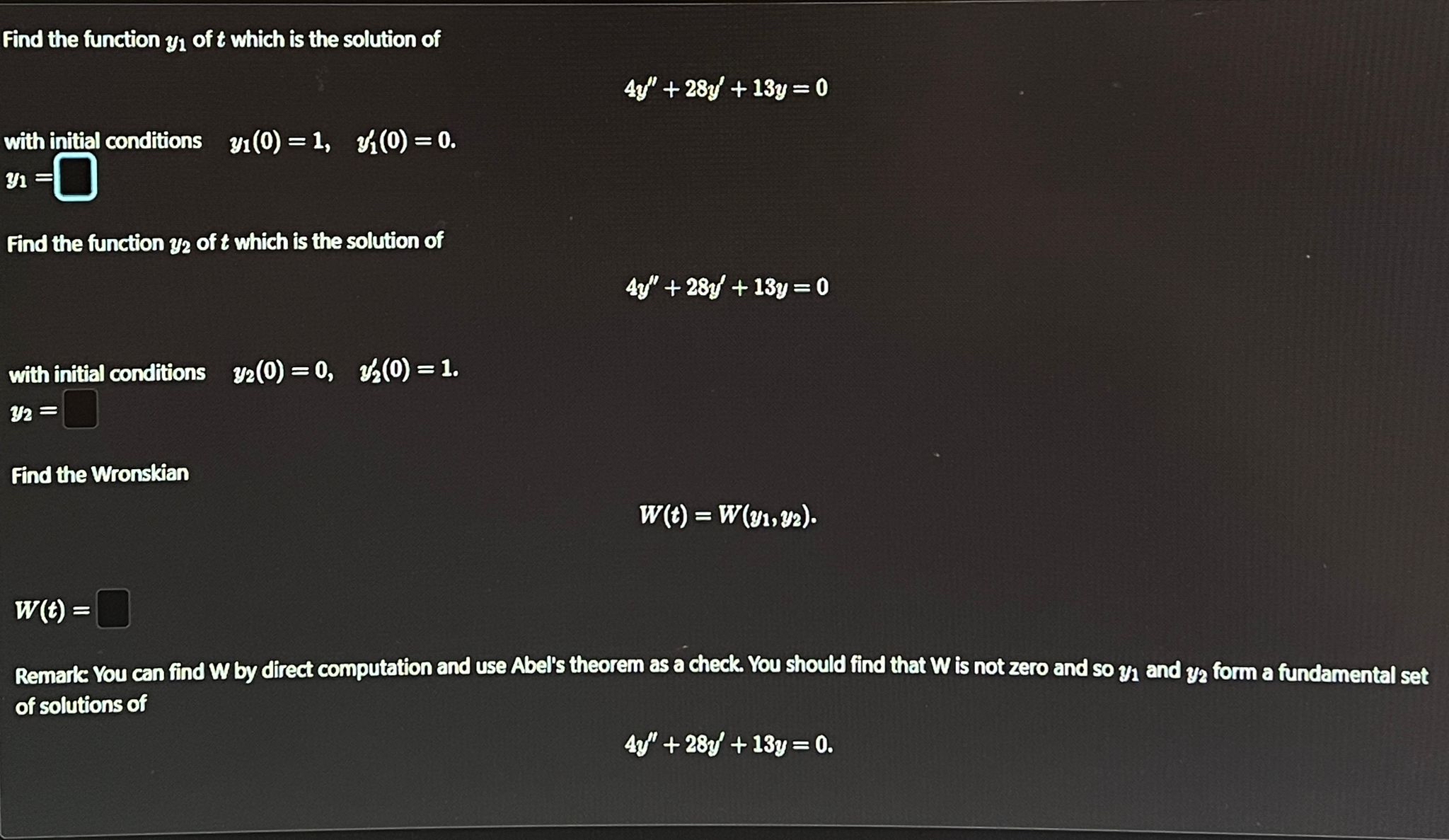 Solved VERY URGENT PLEASE SOLVE!!!!!! Find the function y1 | Chegg.com