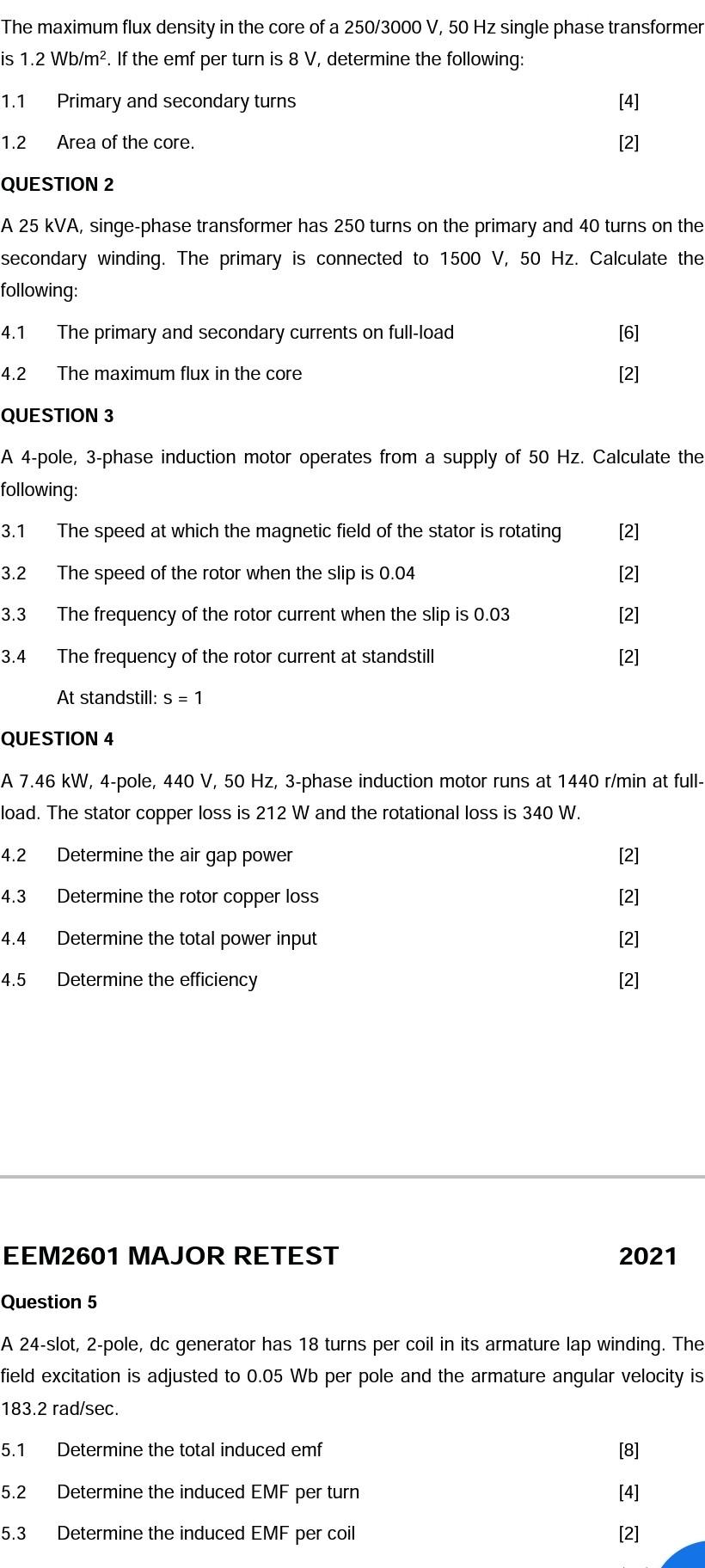 solved-the-maximum-flux-density-in-the-core-of-a-250-3000-v-chegg