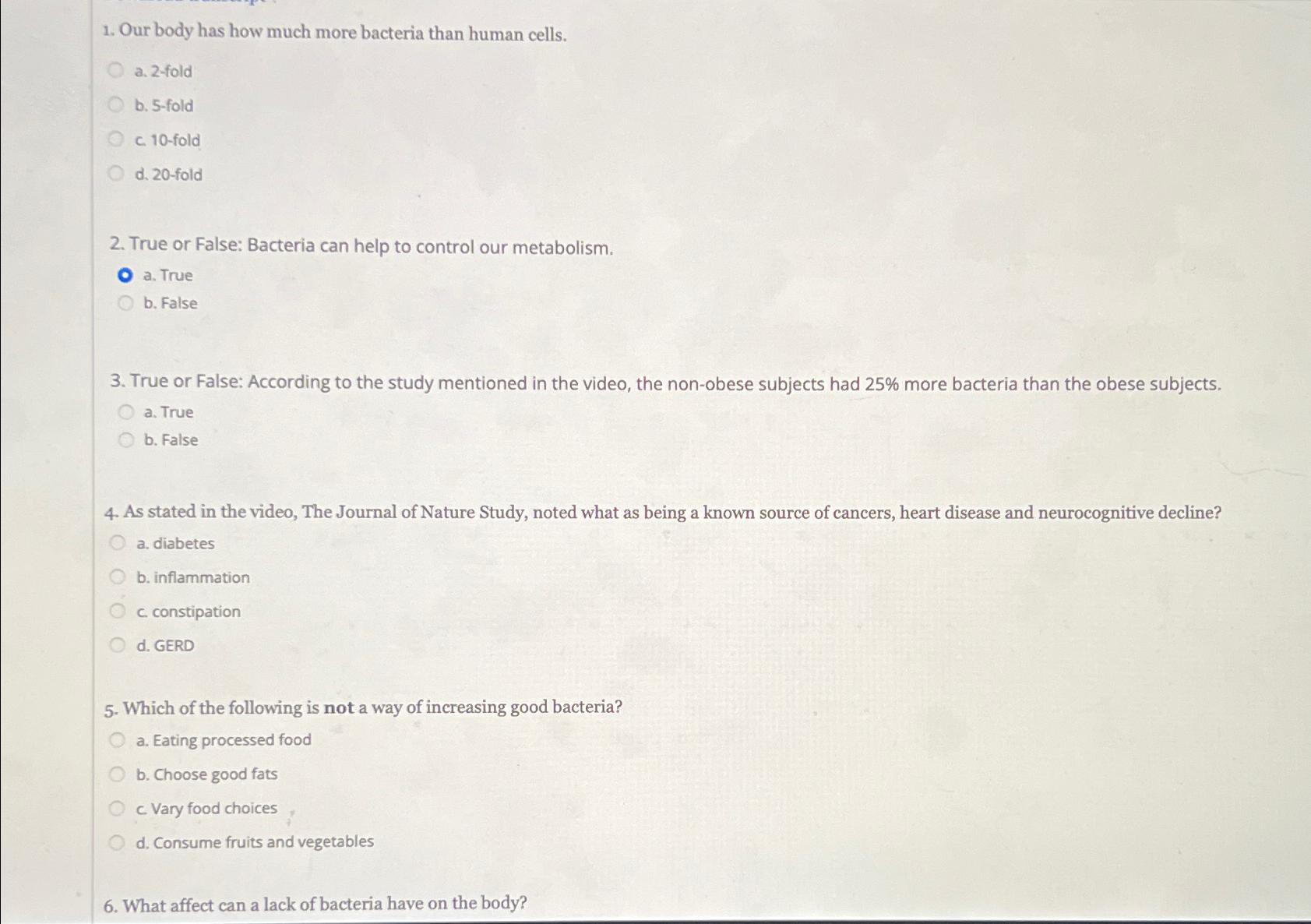 Solved Our body has how much more bacteria than human