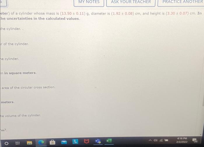 Solved Calculate the mass density (in kilogram per cubic