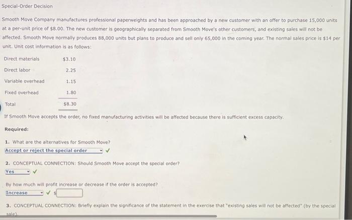 Solved Special-Order Decision $3.10 2.25 1.15 1.80 Smooth | Chegg.com