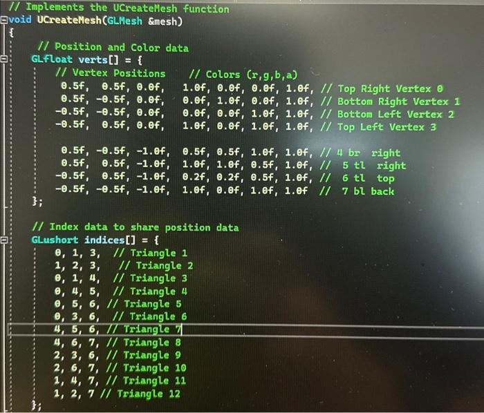 Solved id UCreateMesh(GLMesh \&mesh) // Position and Color | Chegg.com