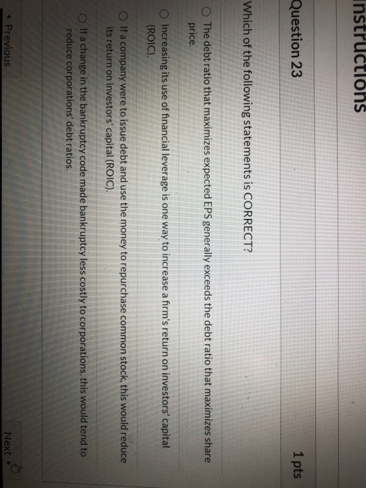 Solved Instructions Question 23 1 pts Which of the following | Chegg.com