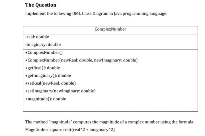 Solved The Question Implement the following UML Class | Chegg.com