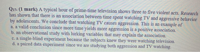 Solved Q17 1 Mark A Typical Hour Of Prime time Television Chegg
