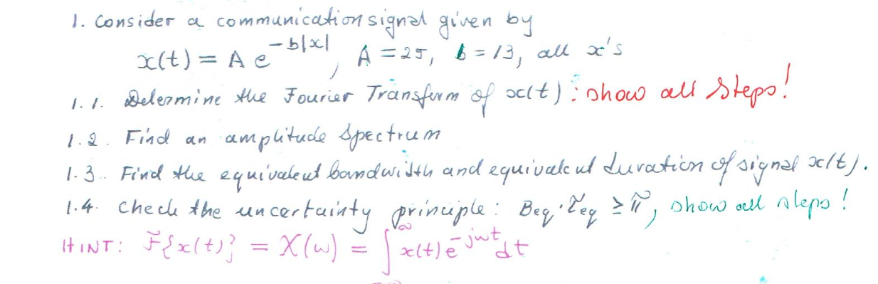 1 Consider A Communication Signat Given By Blac Chegg Com