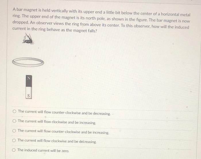 Solved A bar magnet is held vertically with its upper end a | Chegg.com