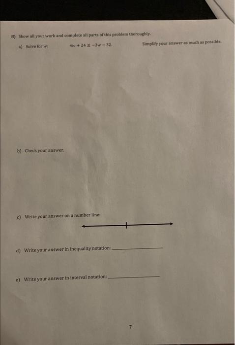 Solved 8) Show all your work and complete all parts of this | Chegg.com