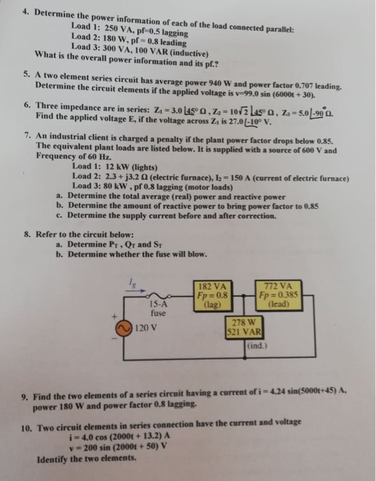 Solved 4 Determine The Power Information Of Each Of The Chegg Com