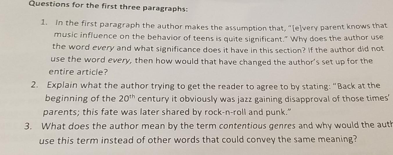 Solved Questions for the first three paragraphs: 1. In the | Chegg.com