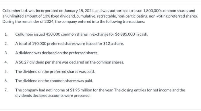 Solved Cullumber Ltd Was Incorporated On January 15 2024 Chegg Com   Image