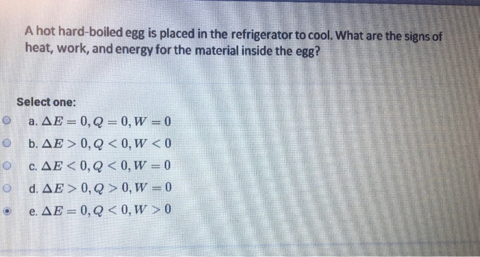 Solved A Hot Hard Boiled Egg Is Placed In The Refrigerato Chegg Com