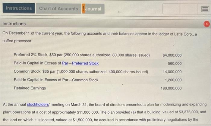 Instructions Chart of Accounts Journal
Instructions
On December 1 of the current year, the following accounts and their balan