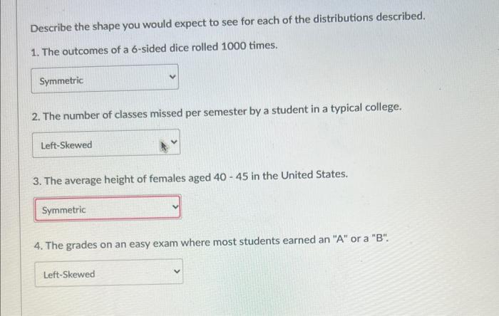 Solved Describe the shape you would expect to see for each | Chegg.com