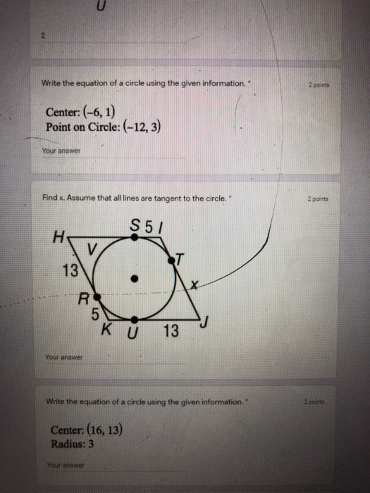 Solved Write the equation of a circle using the given | Chegg.com