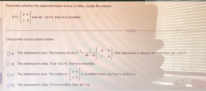 Solved Determine whether the statement below is true or | Chegg.com